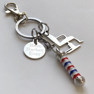 Barber shop pole key chain with barber chair- Personalized-barber graduation gift-barber gift-personalized key chain