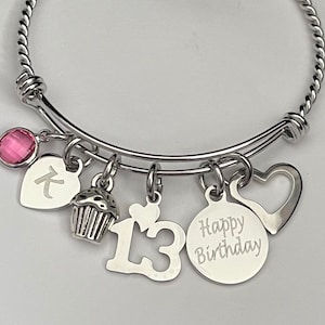 13th Birthday Girl Gifts, 13 Year Old Girl Gift, Personalized Gift,  Handmade Charm Bracelet, Stacking Bracelet, Gift for Granddaughter