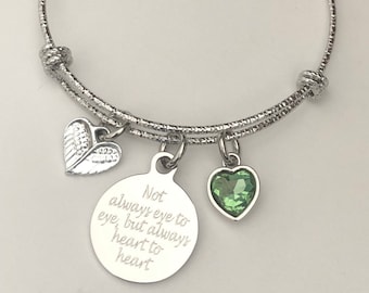 Not always eye to eye, but always heart to heart engraved bracelet-Mother's day gift, sister gift, friend gift, engraved bracelet