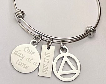 Personalized Sobriety Bracelet: Stainless Steel AA Recovery Gift