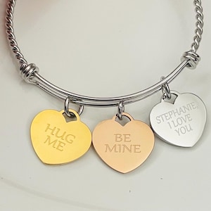 Personalized Valentine’s day stainless steel heart charm bracelet-gift for wife-gift for girlfriend-gift for Mom-gift for grandmother