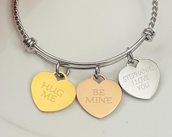 Personalized Valentine's Day Stainless Steel Heart Charm Bracelet