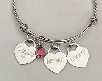 Grandmother Bracelet-with grand children names-personalized grandma bracelet-Nana bracelet-stainless steel-Mimi bracelet