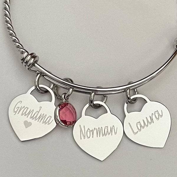 Grandmother Bracelet-with grand children names-personalized grandma bracelet-Nana bracelet-stainless steel-Mimi bracelet