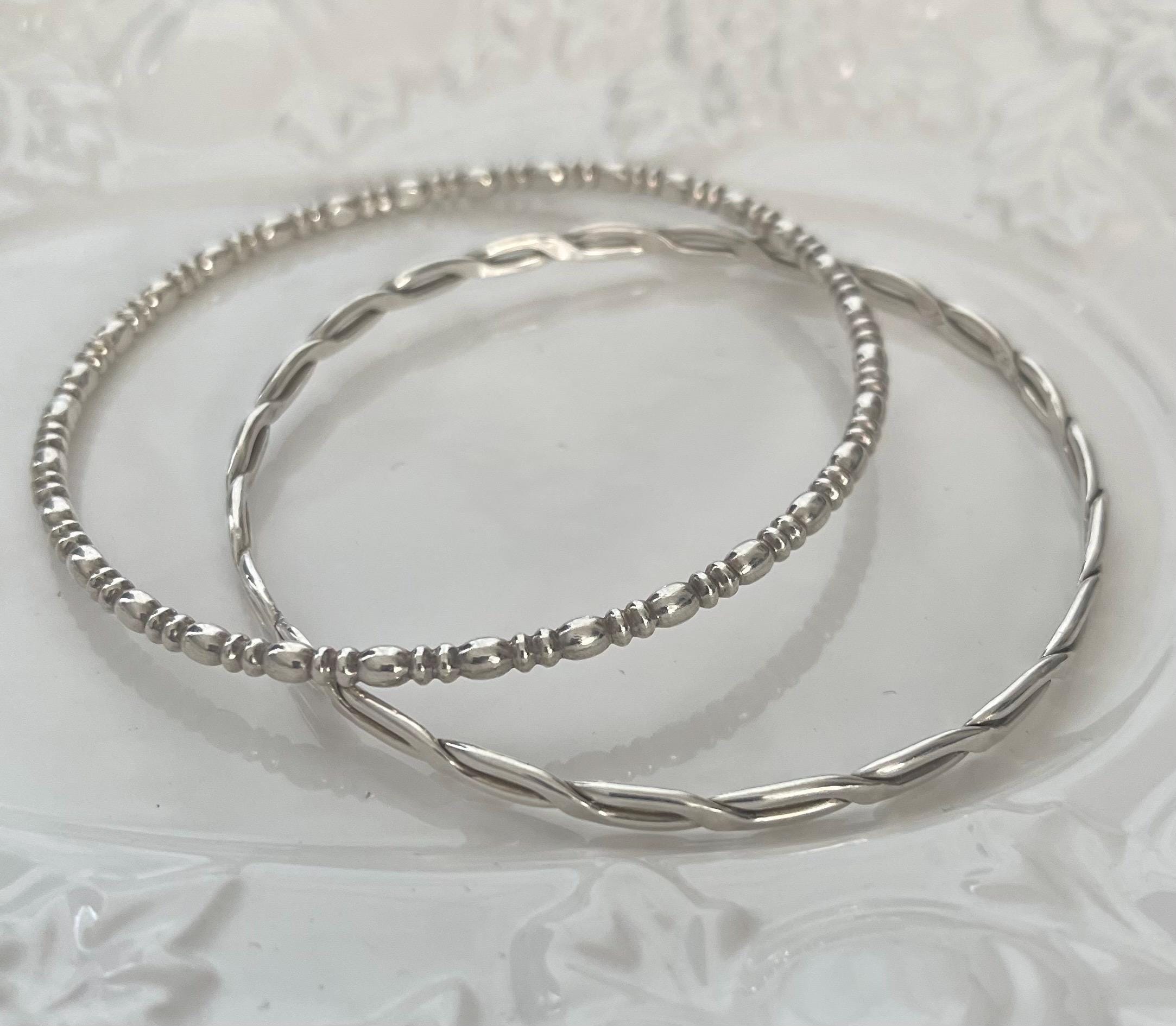 Vintage 8” Bracelet Sterling Silver 925 Bangle With Textured