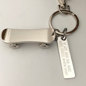 Skateboard key chain-Personalized Engraved with your message-Skate boarder gift