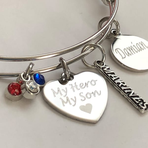 My Hero My Son engraved bracelet-Navy Mom-Marine Mom-Army Mom- Air Force Mom great for stacking and layering