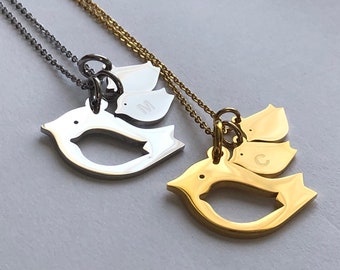 Personalized Mama Bird Necklace: Initial Engraved Stainless Steel Charm