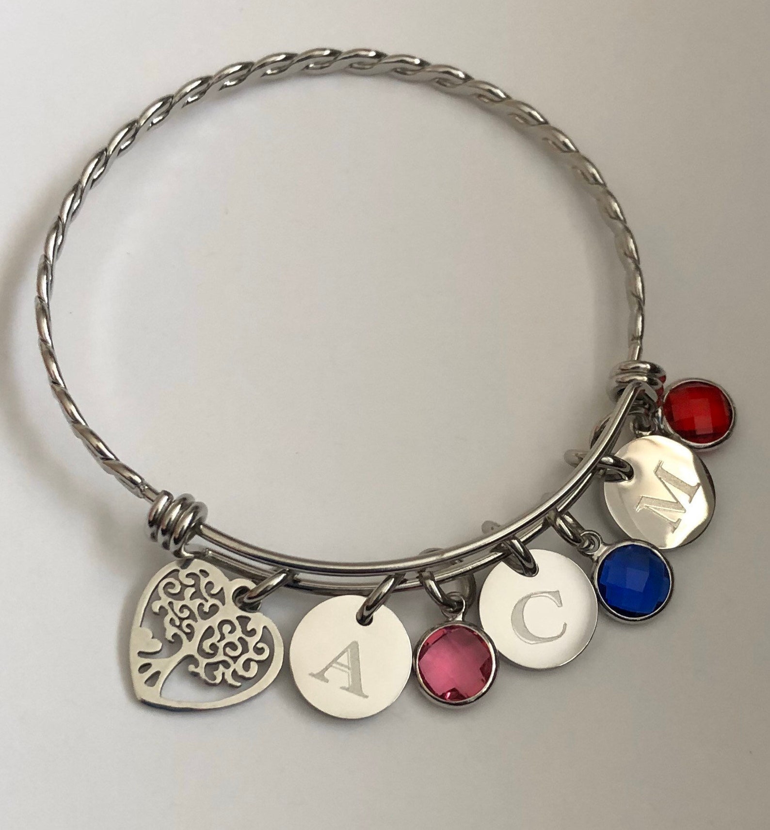Family Tree Bracelet With Initials and Birthstonesgift for Etsy