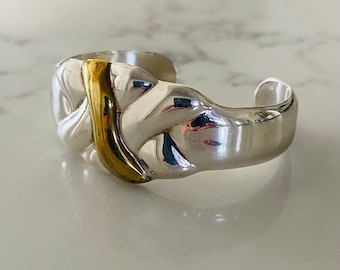 Vintage Mexico Sterling Silver Cuff Bracelet with Gold Tone Accent