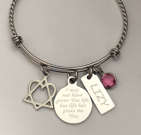 Personalized Adoption Bracelet: Engraved Name, Birthstone Charm