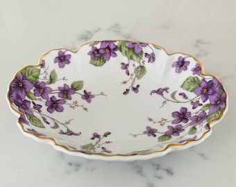 Vintage 1991 Lefton Jewelry Trinket Plate: Purple Floral Design