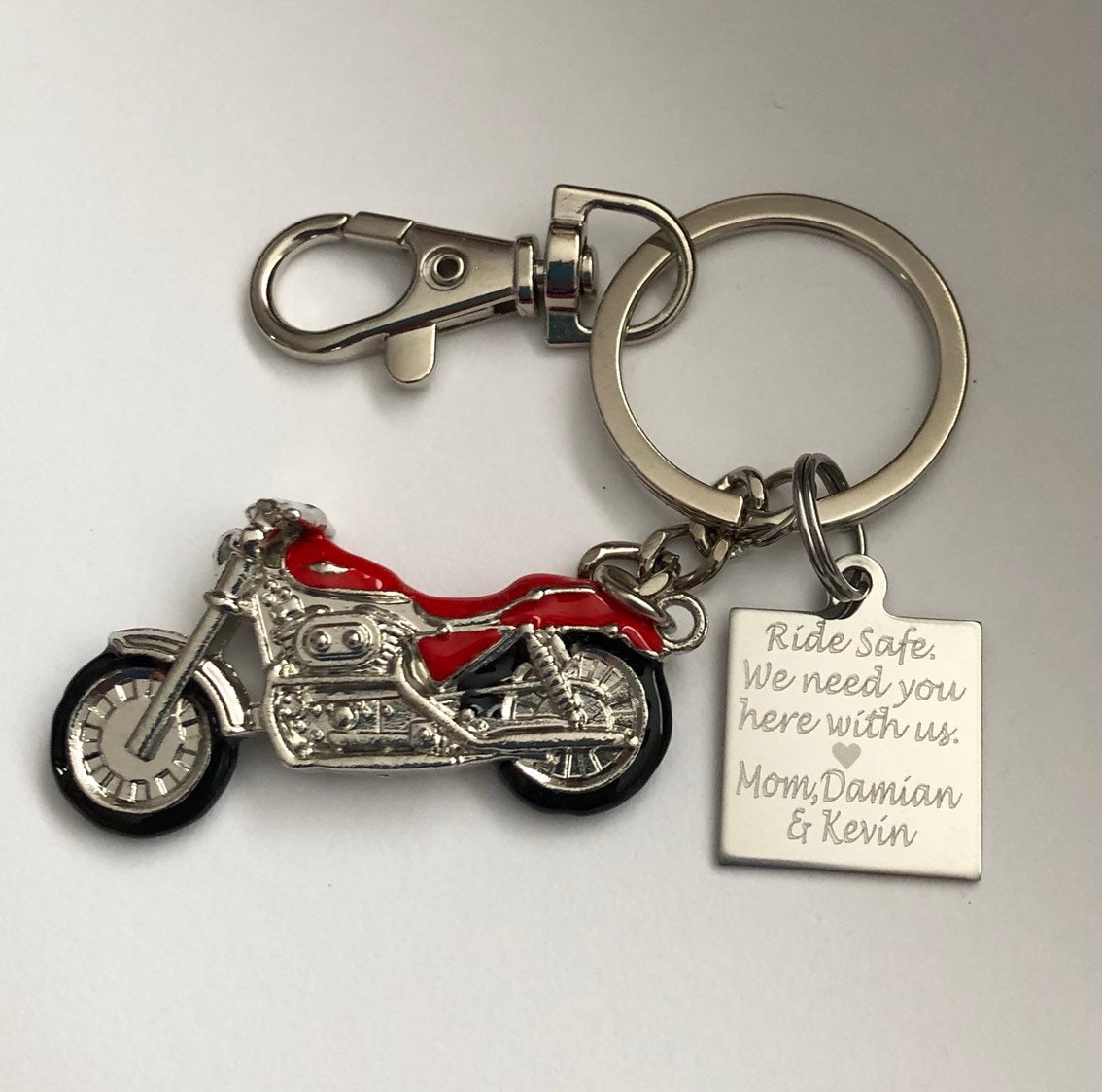 CharmZoo Motorcycle Keychain, Motorcycle Keyring with Clip, Biker Keychain, Personalized Initial Keyring, Motorcycle Charm Motorcycle Gifts for Women