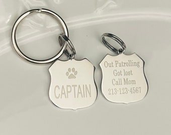 Stainless Steel Police Badge Dog Tag: Personalized Pet ID