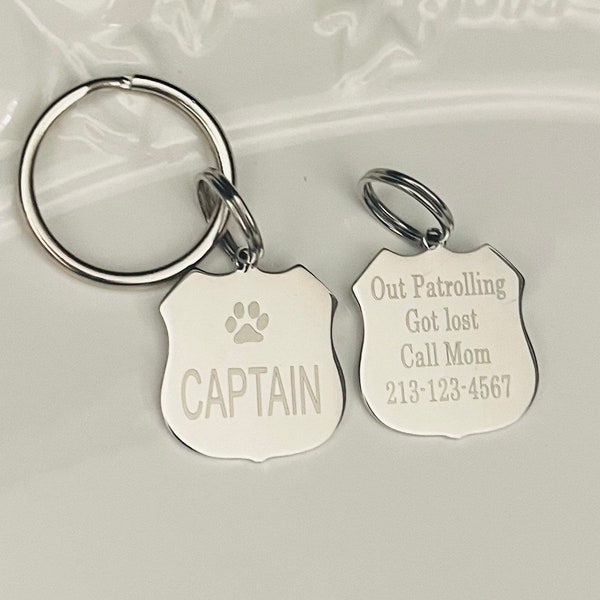 Stainless Steel Police Badge Dog Tag: Personalized Pet ID