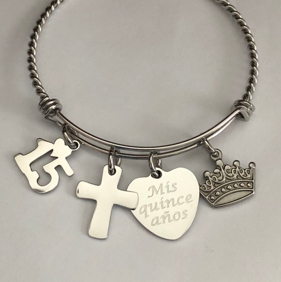 Quince Anos Bracelet 15th Birthday Bracelet with 15 Charm Cross