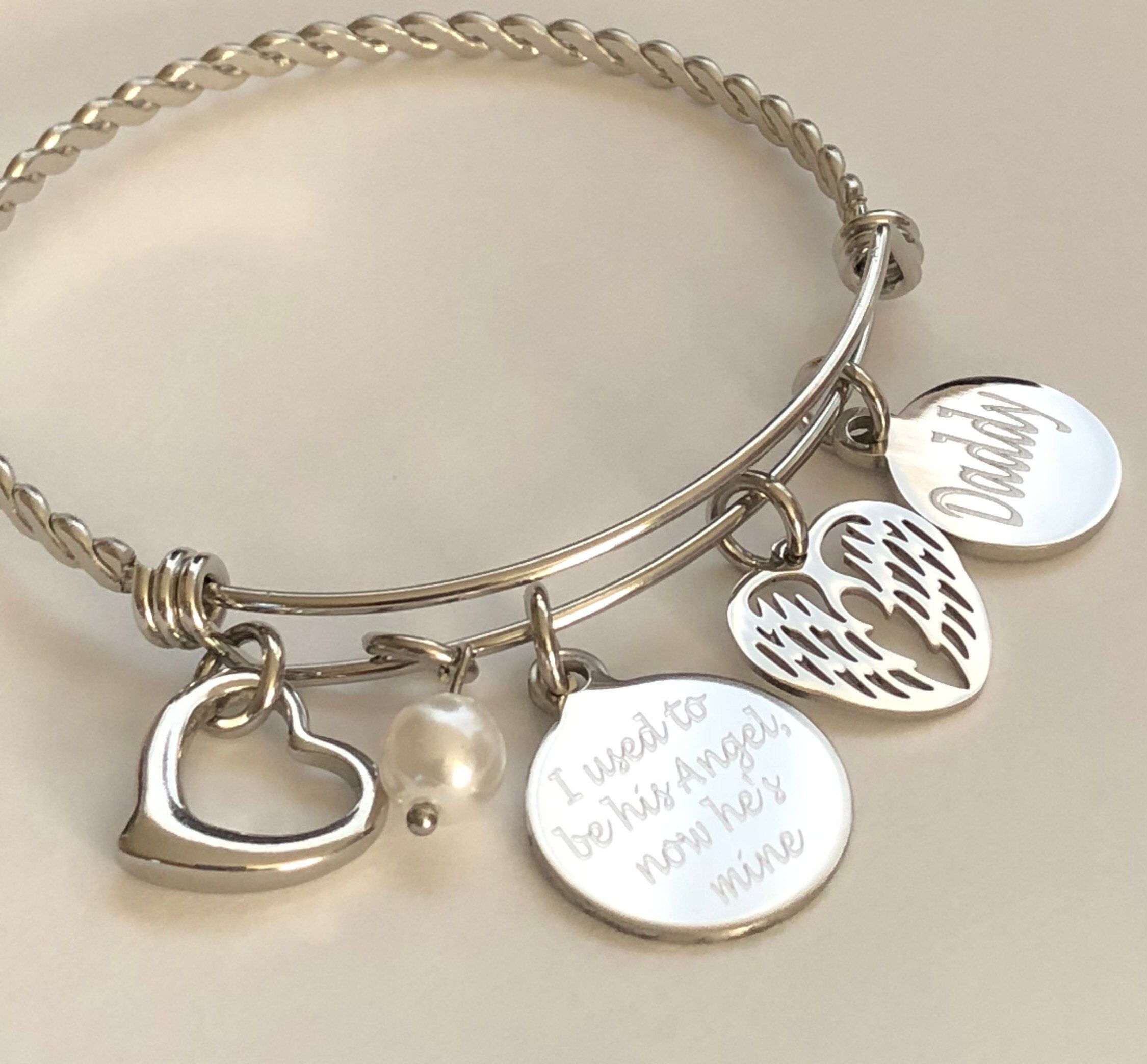 I used to be his Angel now he's mine engraved bracelet-Personaliz…