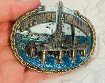 Vintage 1982 Offshore Drilling buckle by The Great American Belt Co.-metal casted. -made in the USA sería number 1002