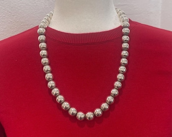 Wow! 122g Vintage Mexican 24 1/2” Sterling Silver 13mm Bead Necklace - Signed Mexico 925