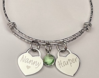 Nanny Bracelet-with children names-personalized Nanny bracelet-Nana bracelet-stainless steel-Gift for Babysitter