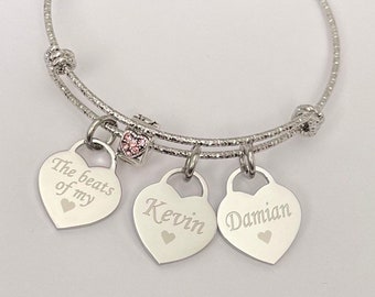 Personalized Kids Name Bracelet – Stainless Steel Heart Charms