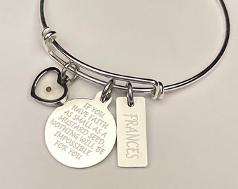 Mustard seed bracelet-personalized with name-engraved "If you have faith as small as a mustard seed nothing will be impossible for you"