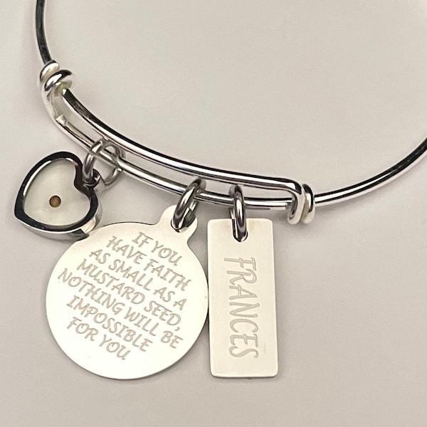 Mustard seed bracelet-personalized with name-engraved "If you have faith as small as a mustard seed nothing will be impossible for you"