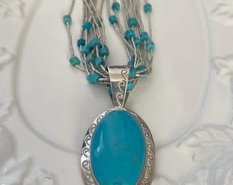 Vintage Desert Rose Trading Co Turquoise sterling silver necklace and pendant -pre owned-weight 36.1g
