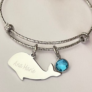 Whale Bracelet-personalized engraved with Name-Hump back whale bracelet with birthstone-sea mammals