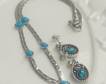 Vintage Sarah Conventry Earring and Necklace set-Faux Turquoise stones-silver metal color