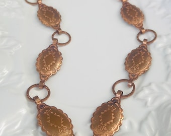 Vintage Copper Concho Necklace: Western Style, measures 23”
