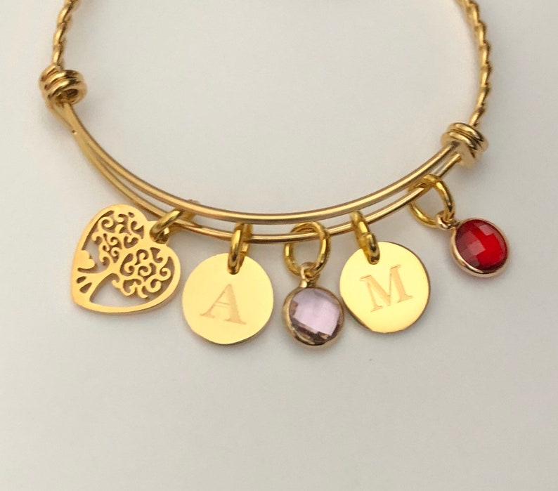 Family Tree Bracelet With Initials and Birthstonesgift for Etsy