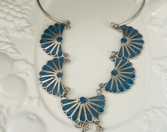 Vintage Mexico Alpaca 16” Necklace with turquoise accents-silver plated alpaca