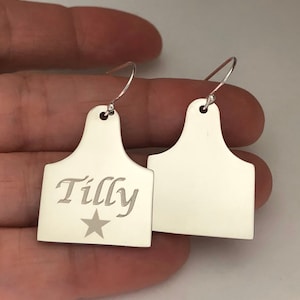 Personalized Cattle Tag Earrings: Engraved Stainless Steel, Sterling Silver Hooks