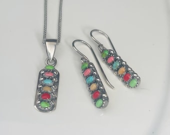 Vintage Sterling Silver Multi- Stone Necklace and Earring Set