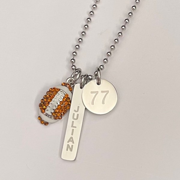 Football Mom necklace, personalized Football Mom gift, name and number for player, football jewelry,Coach Necklace