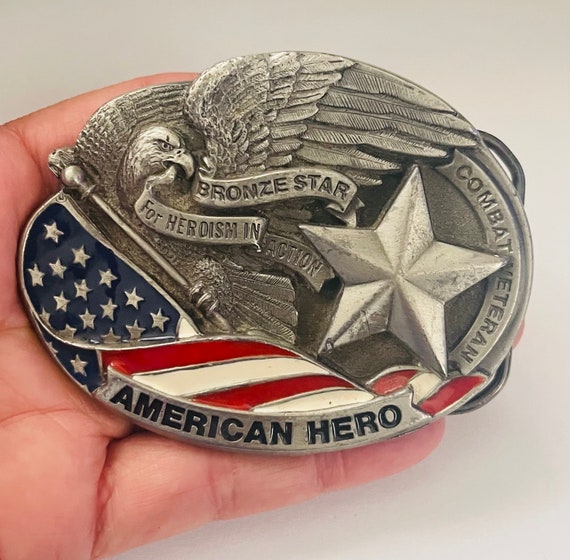 Vintage 1996 American Hero Bronze Star Belt Buckle - Combat Veteran