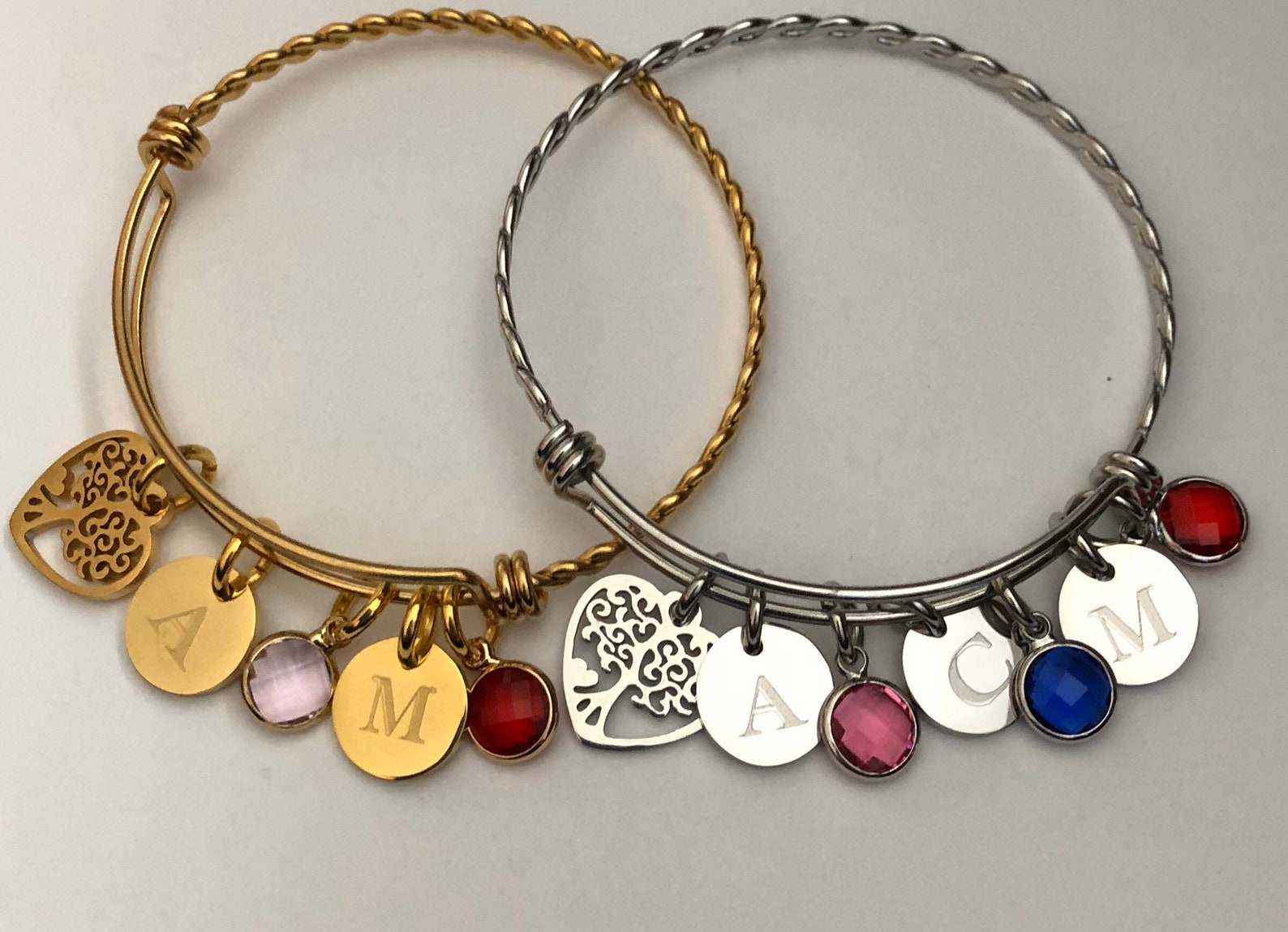 Family Tree Bracelet With Initials and Birthstonesgift for Etsy