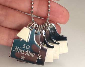 cattle tag stainless steel necklace-silver plated cow bell charm-cattle tag engraved necklace-cow tag-ear tag-Goat tag