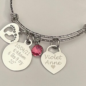 Pulsera personalizada con fecha de nacimiento del bebé: dije de acero inoxidable, regalo para mamá primeriza