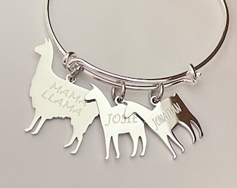 Personalized Mama Llama Bracelet: Stainless Steel Charm Bracelet