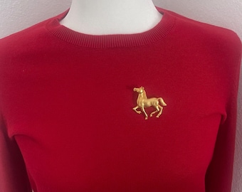 Vintage Horse Brooch: Gold Tone Metal, The Finishing Touch of Kentucky (1 3/4”)