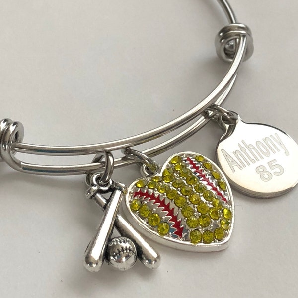 Softball Mom bracelet-Personalized softball bracelet-personalized softball bracelet with players name and number on a charm