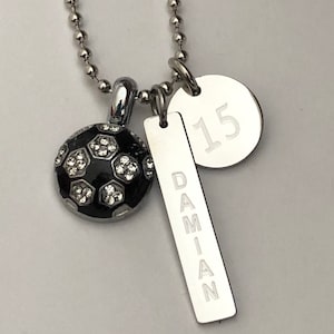Personalized Soccer Necklace: Stainless Steel Ball Charm, Name & Number