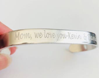 Mom engraved cuff-Mom, we love you engraved bracelet-personalized engraved Mother braceletgreat for stacking and layering