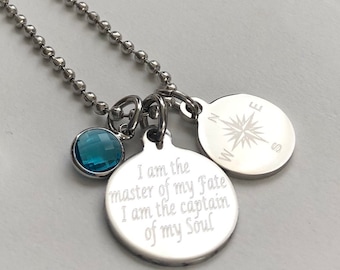 Engraved Compass Necklace: Personalized Stainless Steel Charm with Birthstone