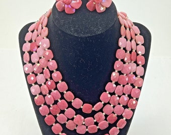 Vintage Signed West Germany Costume Jewelry Set Lucite Pink Plastic Retro 60's