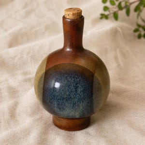 Vintage Studio Pottery Decanter, Handmade Stoneware Barware, Rustic Whiskey Bottle, Minimalist Decor