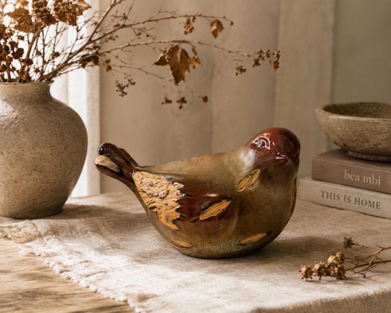 A one-of-a-kind vintage studio pottery bird figurine — OOAK means no two are alike, and that rustic handmade charm is genuinely irreplaceable.