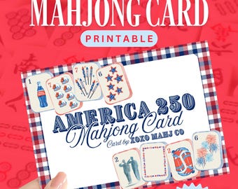 アメリカン250麻雀印刷可能カード｜独立記念日麻雀カード｜7月4日愛国麻雀カード｜デジタルダウンロードPDF